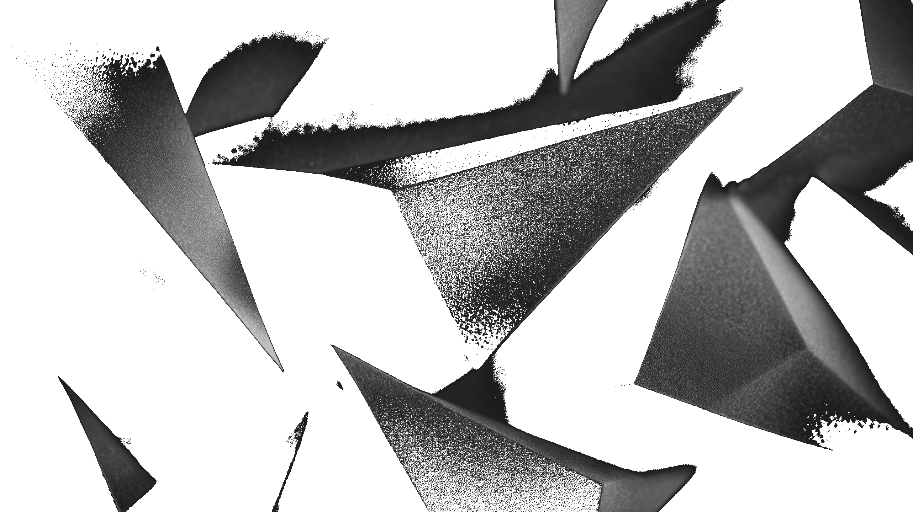 dozens of abstract angular shapes along the edges of a black background